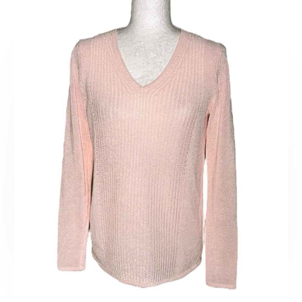J. McLaughlin Donovan Light Pink Knit Pullover V-Neck Sweater - S - Picture 3 of 12